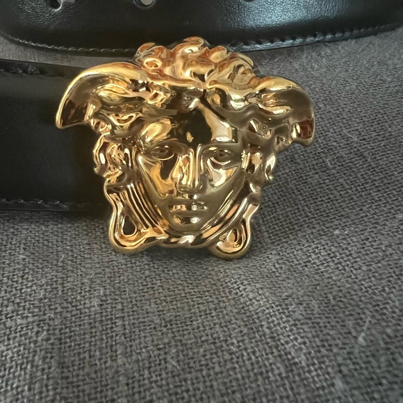 Versace Black Leather Belt with Gold Buckle - Picture 1 of 8